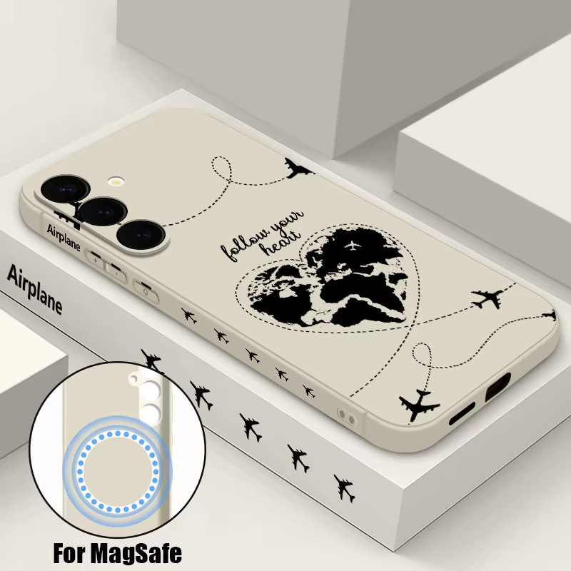 YISHANGOU Magnetische Handyhülle mit Flugzeug-Herz Design für Samsung Galaxy S25 S24 Ultra S23 S22 Plus S25 FE A17 A56 A55 A16 A15 A36 aus weichem TPU in Schwarz - Bild 1