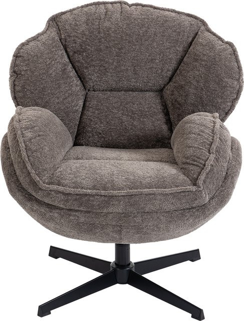 HOMCOM Ohrensessel Drehbarer Loungesessel mit Samtoptik und Metallbeinen in Grau - Bild 1