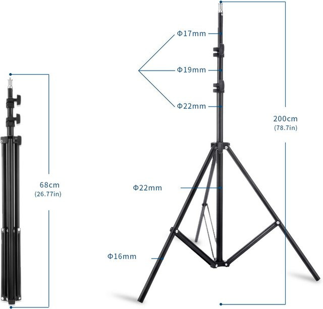 Selens Lichtstativ 2m in Schwarz mit 1/4 Zoll Schraubenkopf für Fotografie, Softbox und Videoblitz - Bild 1