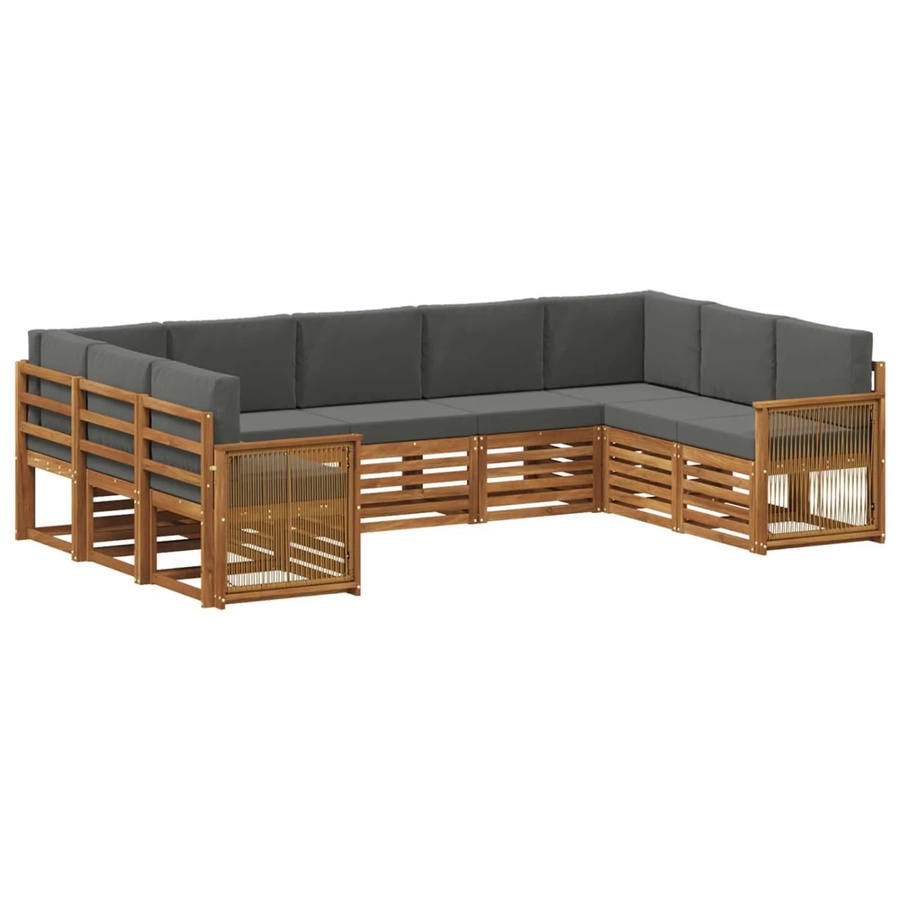 vidaXL Ecksofa Set in L-Form aus massivem Akazienholz mit Kissen in Anthrazit und Natur - Bild 2