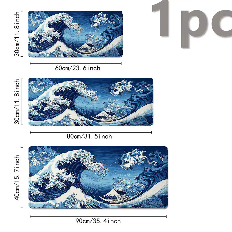 Semalam Mauspad mit japanischem Wellen-Design in Blau, B/T: 70 x 30 cm - Bild 3