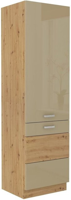 Küchen Hochschrank Eiche Artisan Cappuccino Hochglanz in Braun und Beige mit Breite: 60 cm - Bild 1