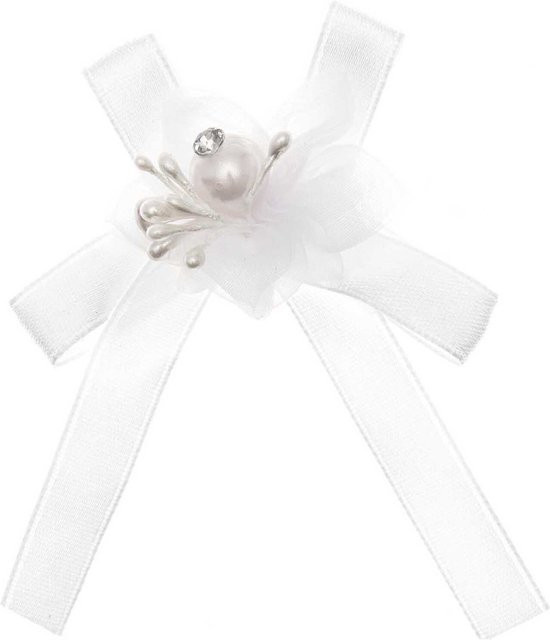 idee. Creativmarkt Perlenblüte mit Schleife in Weiß, 5 Stück für Hochzeit, Taufe oder Kommunion - Bild 1