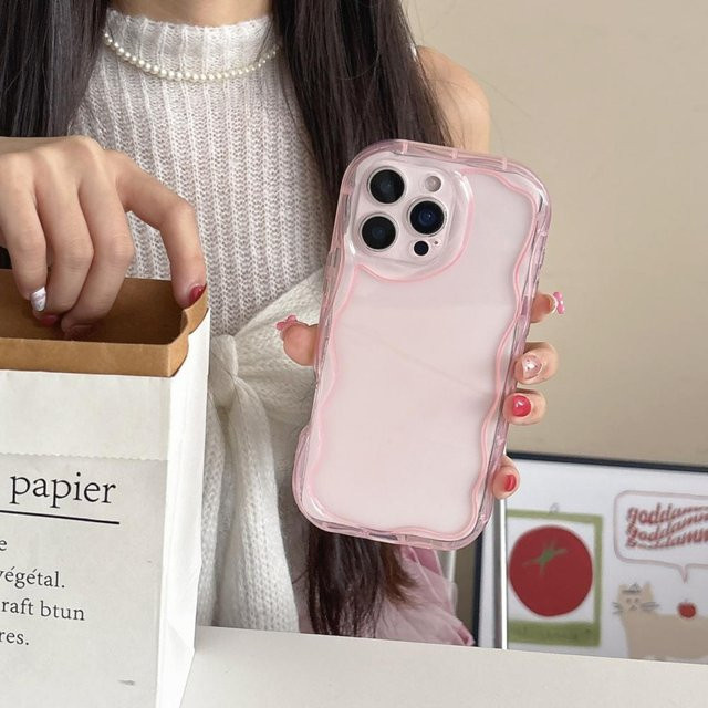 Transparente Wellen Handyhülle für Apple iPhone 12 bis 16 Pro Max Plus, Stoßfeste Silikon Hülle mit gewelltem Rand in Süßigkeitenfarben - Bild 1