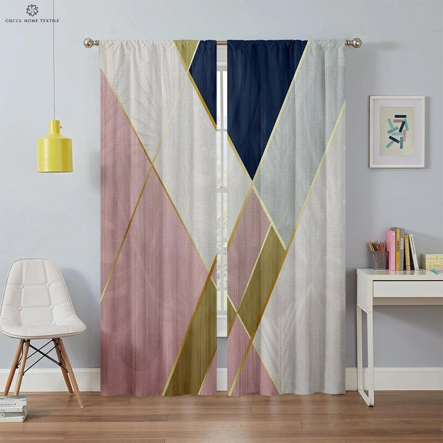 Moderne Vorhänge mit geometrischem Muster in Mehrfarben, semi-transparent, 2er-Set mit Stangentasche, Breite: 50 cm, Höhe: 130 cm - Bild 1
