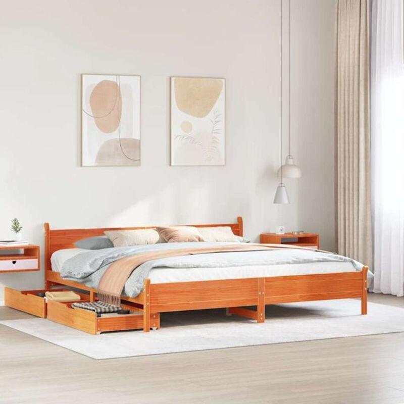 Massivholzbett aus Kiefernholz von vidaxl in Braun im Landhaus- und Skandinavischen Stil, B/T: 200 x 200 cm - Bild 1