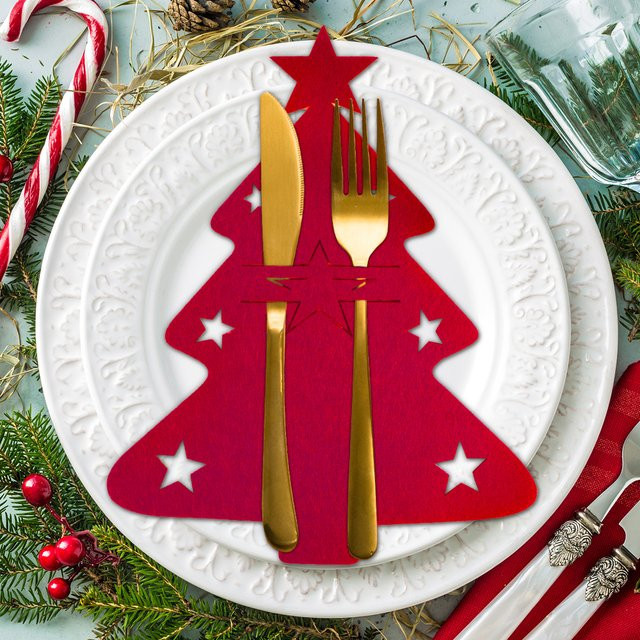 4er Set Weihnachts Bestecktaschen aus Papier in Baum- und Sternform von joy-enlife zur Tischdekoration - Bild 1