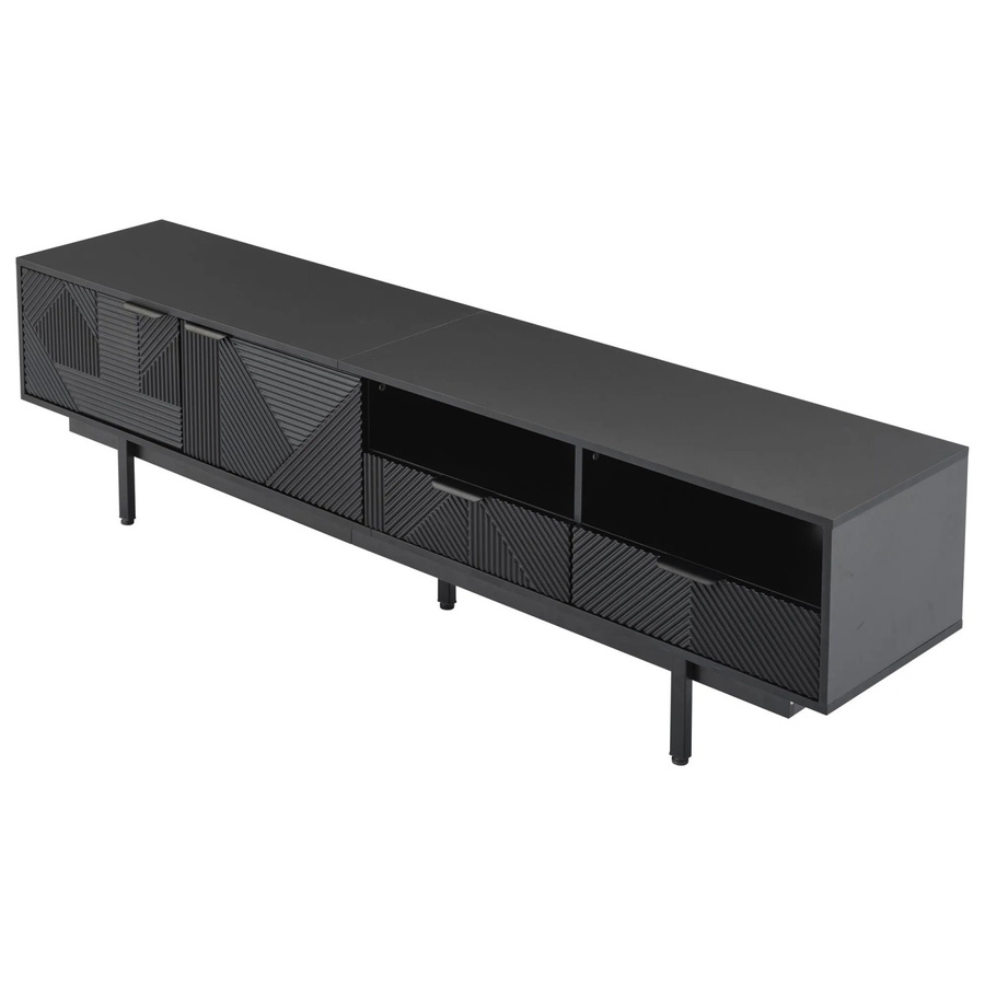 okwish TV Schrank mit geometrischem Design in Schwarz, modern mit Stauraum, B/T/H: 200 x 40 x 51 cm - Bild 2