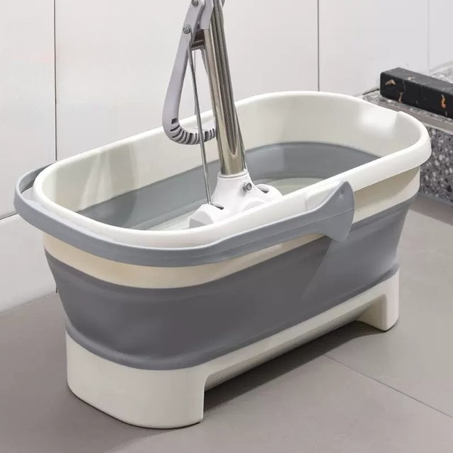 Tragbarer faltbarer Eimer von WOVHSTEAR in Beige als platzsparendes Waschbecken und Reinigungswerkzeug für Camping und Haushalt - Bild 1
