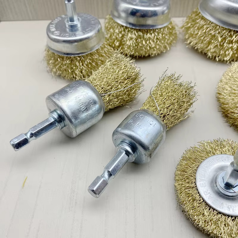 E-HOMEWAY Messingdrahtbürsten-Rad-Set in Gold und Multicolour mit 1/4 Zoll Sechskantschaft und 0,3 mm gewelltem Kohlenstoffstahl für Bohrer - Bild 3