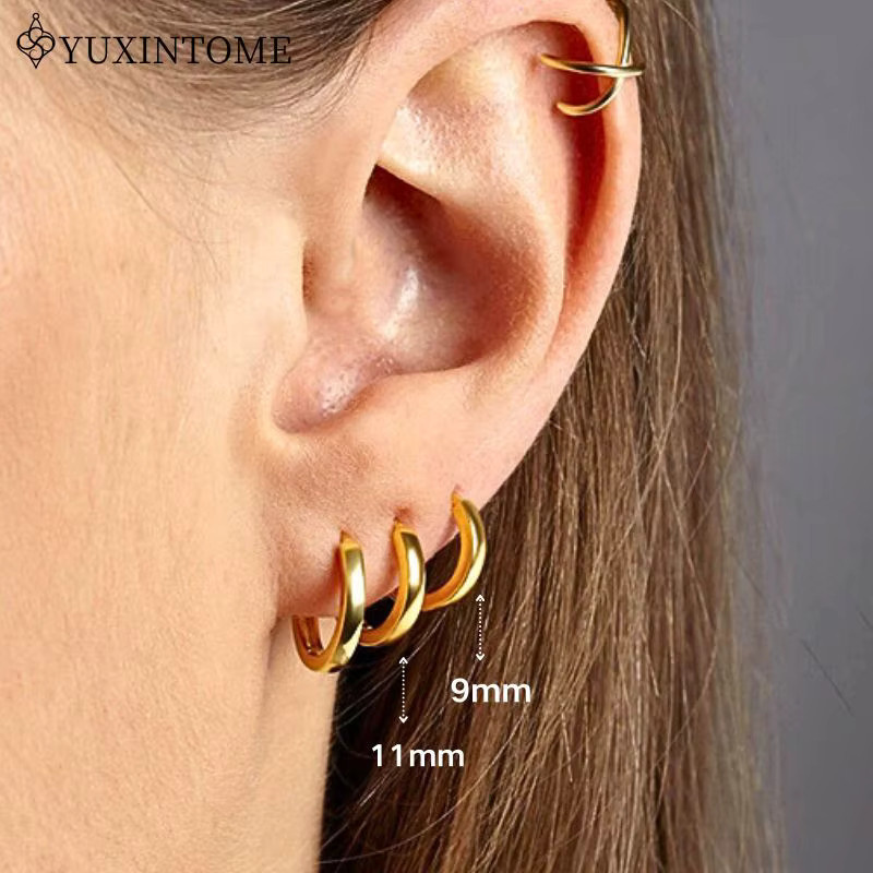 YUXINTOME Creolen 925 Silber, vergoldet, 11 mm/9 mm, Unisex - Bild 3