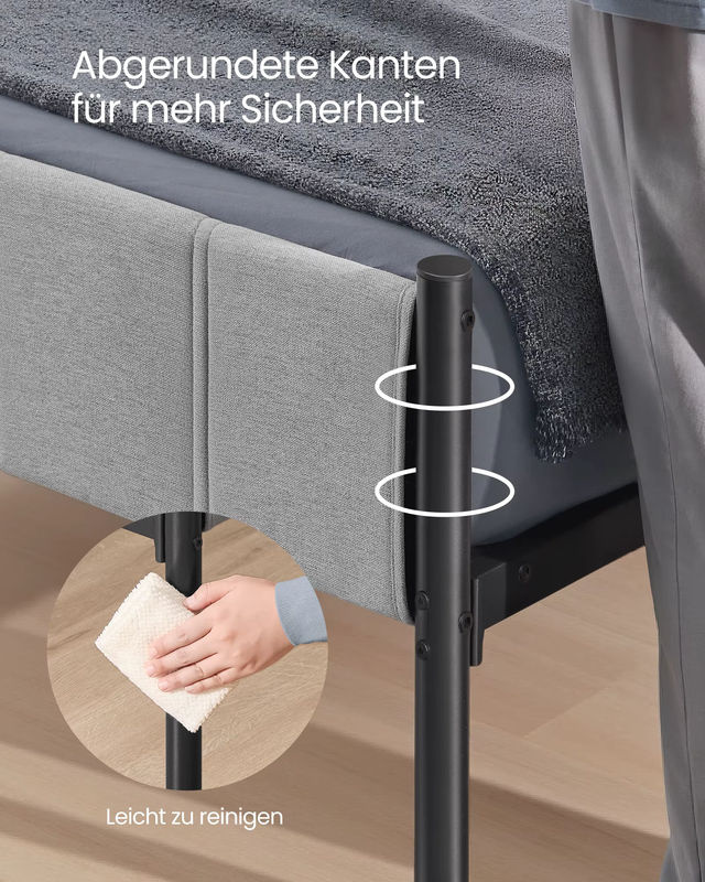 VASAGLE Bettgestell mit gepolstertem Kopfteil und Lift-up-Funktion, Farbe Grau, B/T/H: 140 x 200 cm - Bild 3
