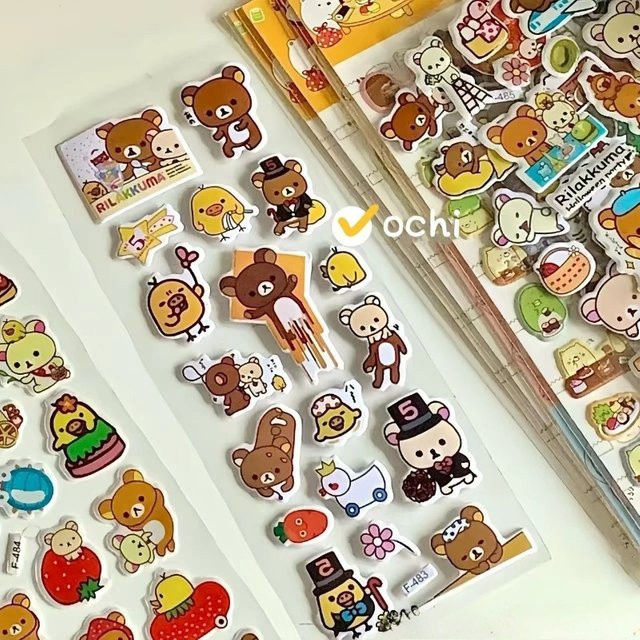 Bandai Rilakkuma Bubble-Aufkleber, 12-teiliges Set, Kawaii Anime 3D Puffy Sticker - Bild 1