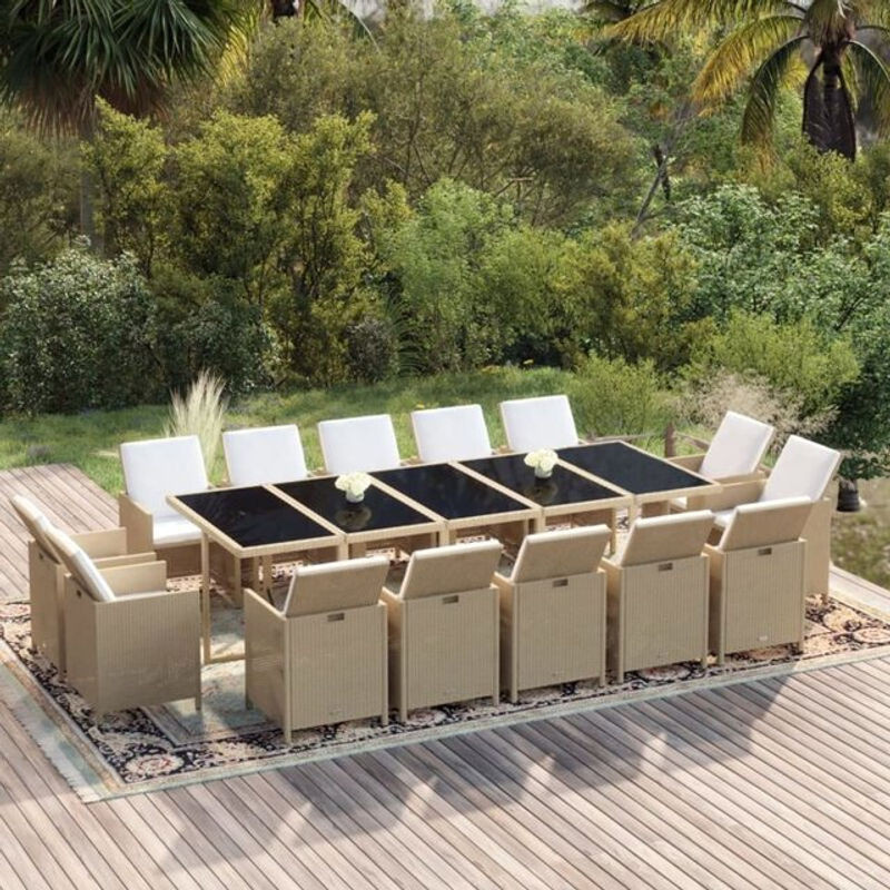 15-teilige moderne Garten-Essgruppe aus Poly-Rattan mit Kissen in Beige und Cream von vidaxl - Bild 1