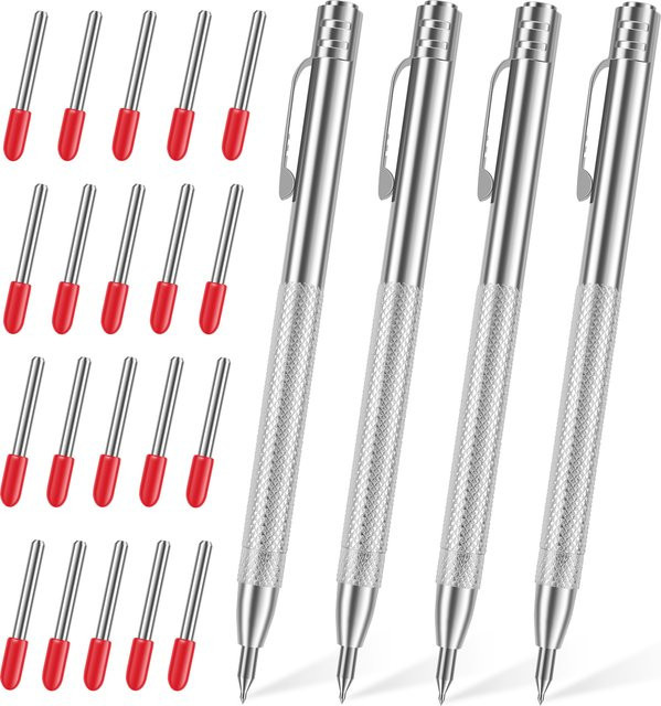 4 Stück Hands DIY Metall-Scribe-Werkzeug Set mit Wolframstahlspitze und Magnet in Silber inklusive 20 Ersatzmarkierungsspitzen aus Edelstahl - Bild 1