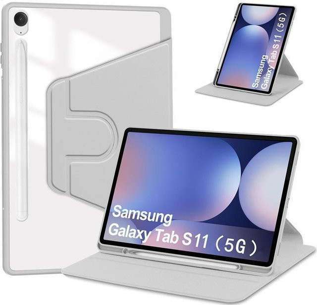 Samsung Galaxy Tab S11 11 Zoll Hülle mit magnetischem Klappständer und Stifthalter, transparente Rückseite, Modell SM-X730/SM-X736 - Bild 1