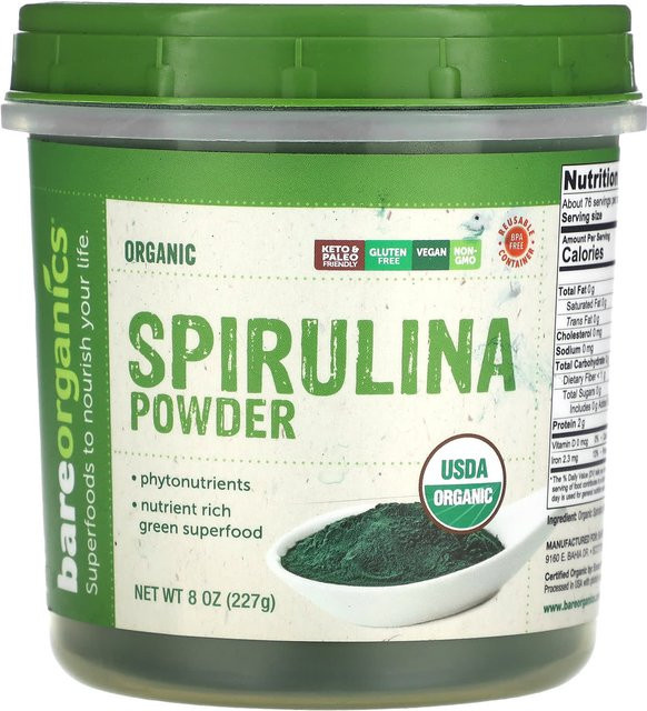 BareOrganics Bio-Spirulina-Pulver 227 g - Bild 1