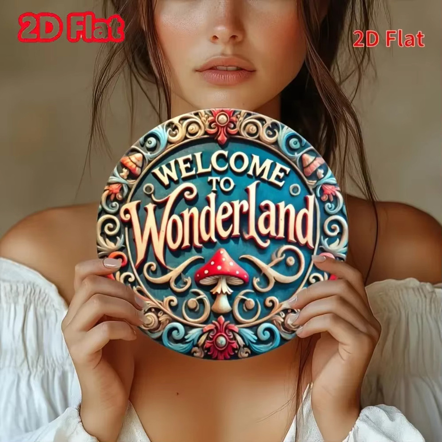 HELLOYOUNG Vintage Metallschild Willkommen im Wunderland Rund mit floralem Design, Mehrfarbig, Durchmesser: 20 cm - Bild 3