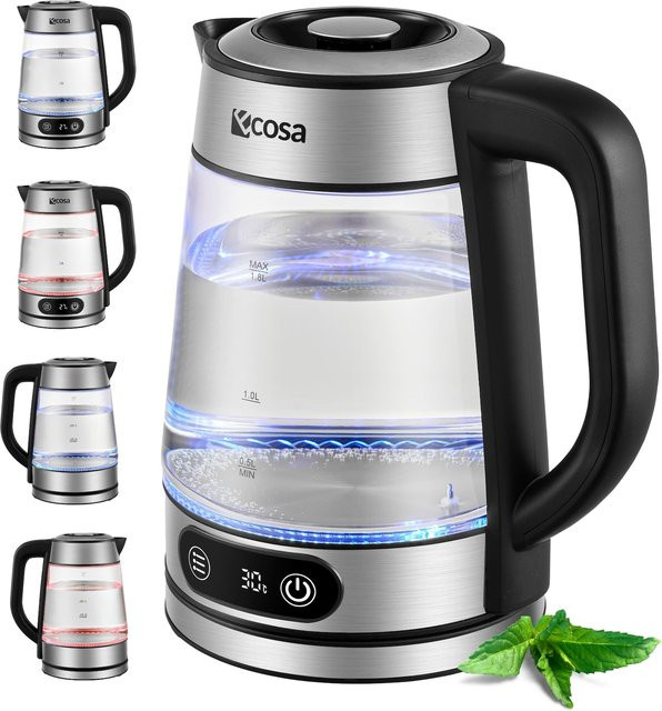Ecosa Glas Wasserkocher mit Temperatureinstellung, transparent, 1,8 l, 2200 W - Bild 1