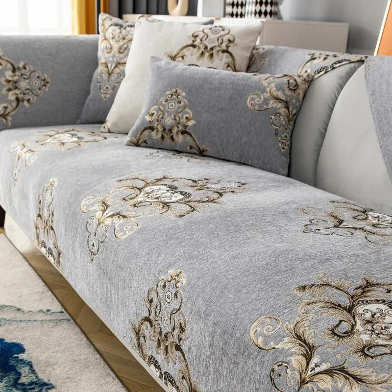 Rutschfester Chenille-Sofabezug in L-Form mit floralem Muster von Your Warm Home, Farbe Beige, Breite: 70 cm, Tiefe: 120 cm - Bild 2