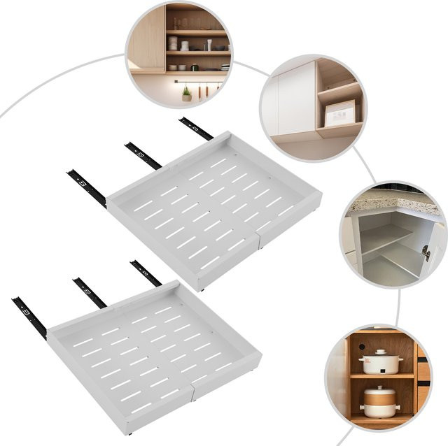 Bymaocar 2-teiliger ausziehbarer Schrankorganizer aus Metall in Weiß, 42 cm Schiebeorganizer mit Lüftungsöffnungen für Küche, Speisekammer und Badezimmer - Bild 1