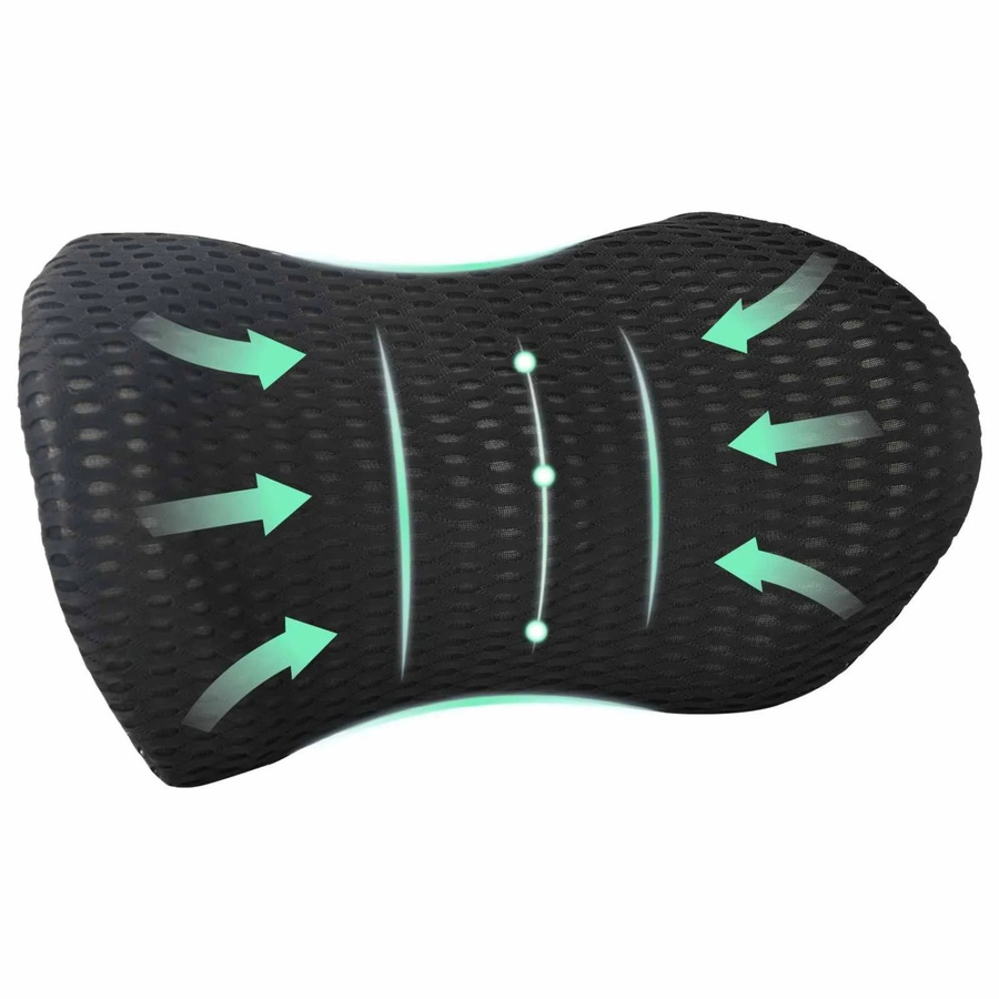 vidaXL Rückenstützkissen aus Memory-Schaum mit 4D Mesh Bezug in Schwarz, B/T/H: 46 x 24 x 11 cm - Bild 2