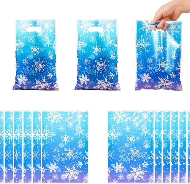 50 Stück Weihnachts Schneeflocken Geschenkbeutel in Blau für Süßigkeiten und Cookies zur Partydekoration - Bild 1