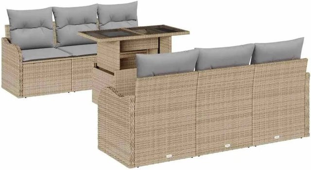 vidaXL Garten-Sofa-Set aus Poly Rattan in Beige mit 7 Teilen, inklusive Kissen und integriertem Stauraum - Bild 1