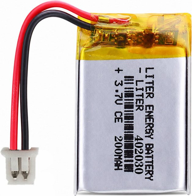 Wiederaufladbarer Polymer-Lithium-Lipo-Akku von Liter Energy, 3,7V 200mAh, Farbe Silber, mit JST 1,25mm Anschluss - Bild 1