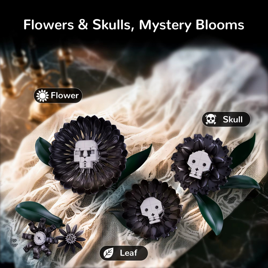Horror-Schaukelskelett-Blumen-Baustein-Set, 848 Teile, Desktop-Ornament - Bild 2