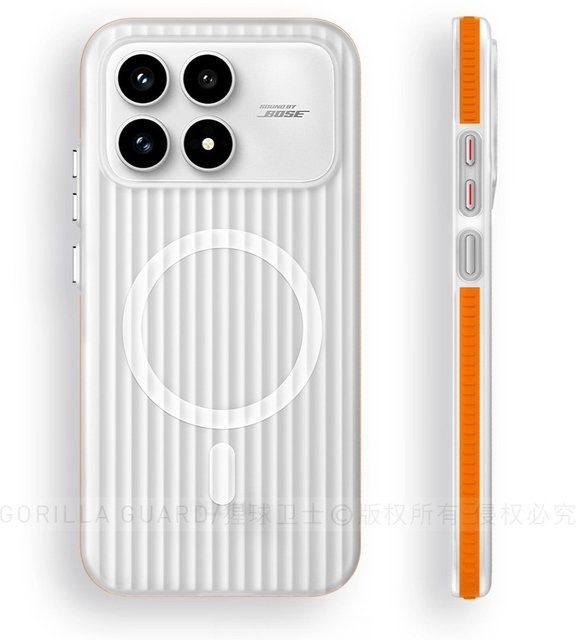 Magnetische matte Handyhülle für Xiaomi POCO F8 Ultra und POCO F8 Pro, transparente Hartschale mit Kofferstreifen und MagSafe-Kompatibilität, Orange - Bild 1