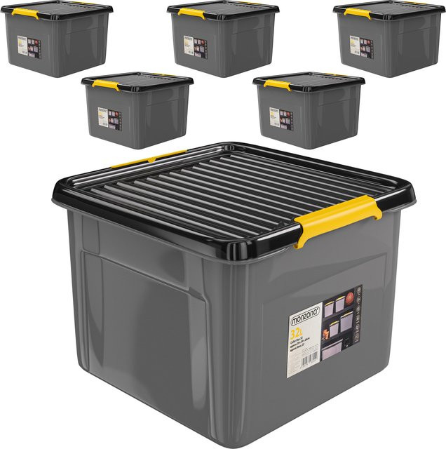 MONZANA Aufbewahrungsbox 6er-Set in Grau/Anthrazit, stapelbar, B/T/H: 39 x 39 x 26 cm - Bild 1