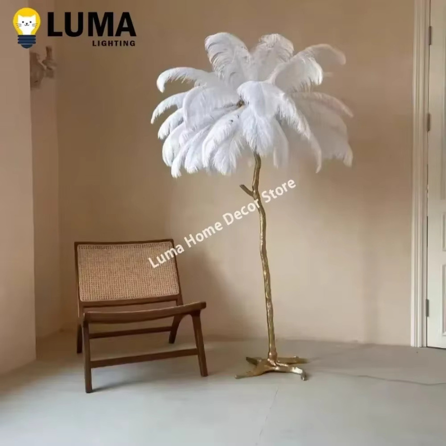 ZIMULONG Moderne Nordische Feder-Stehlampe in Gold und Weiß aus Metall für Wohnzimmer und Schlafzimmer - Bild 1