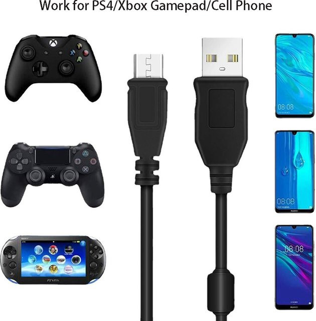 OULLX Micro-USB Datenkabel für PS4, Xbox One und PS Vita in Schwarz mit Anti-Interferenz-Magnetring und 3.0 Übertragungsrate - Bild 1