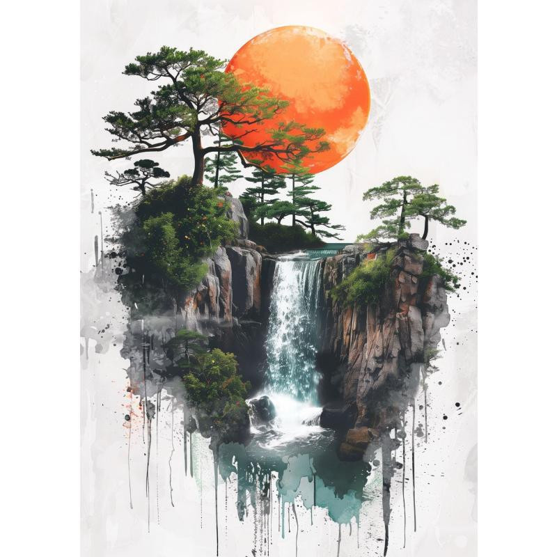 Japanische Landschaft mit Samurai, Geisha, Bonsai und Torii Sakura Kunst Poster als Leinwandmalerei für deine Heimdekor, Breite: 70 cm, Höhe: 120 cm, ohne Rahmen - Bild 2