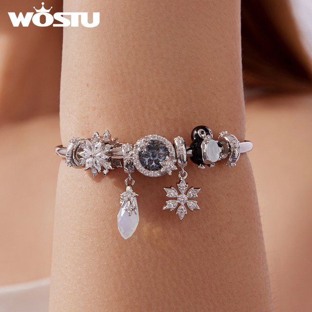 WOSTU Pinguin-Charm, 925 Silber, Schneeflocken-Anhänger, Damen - Bild 1