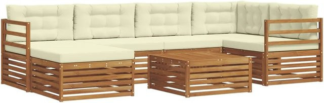 vidaXL Outdoor-Sofagarnitur 7-teilig aus Akazienholz mit Kissen in Creme und Beige - Bild 1