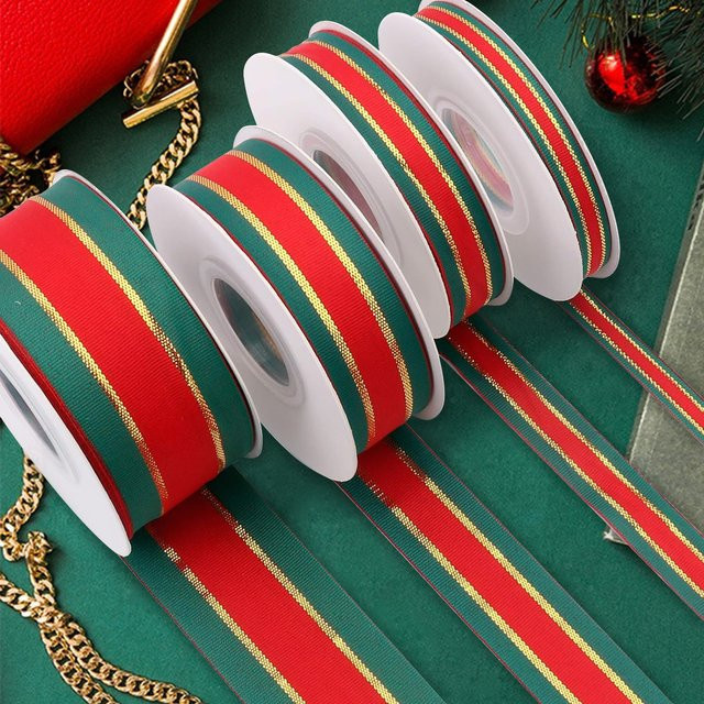 Dekoratives Textil-Geschenkband für Weihnachten in Rot und Grün gestreift - Bild 1