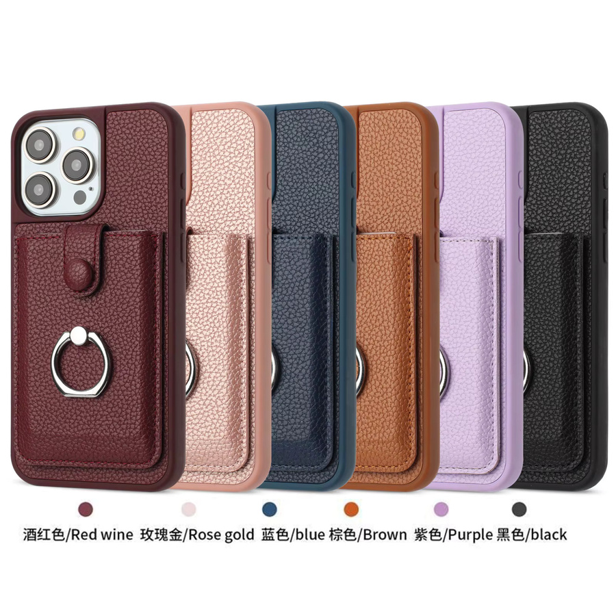 Aierkeba Leder Handyhülle mit Brieftaschenfunktion und Ringhalterung für iPhone 16 17 15 14 13 12 11 Pro Max Plus in Rot und Lila - Bild 4