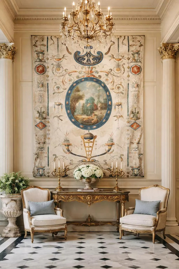 VIKAMA Wandbehang im französischen Hofstil mit Retro-Mustern und floralem Design, Mehrfarbig, B/H: 40 x 60 cm - Bild 2