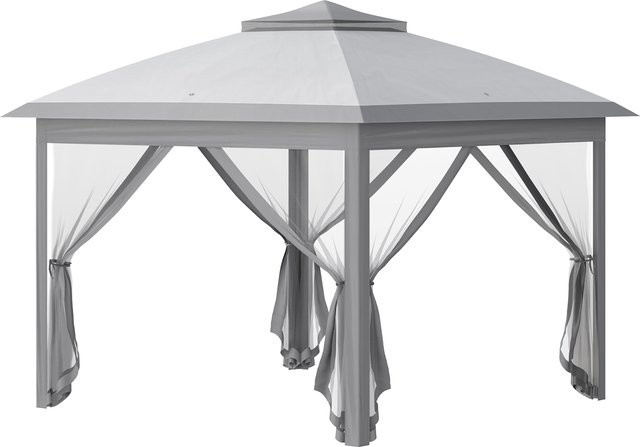 Aosom Outsunny Garten-Pavillon Pop-up Faltzelt mit doppeltem Dach, 4 abnehmbaren Mückennetzen und Tragetasche aus Oxford-Gewebe und Metall, Grau, B/T/H: 300 x 300 x 230 cm - Bild 1
