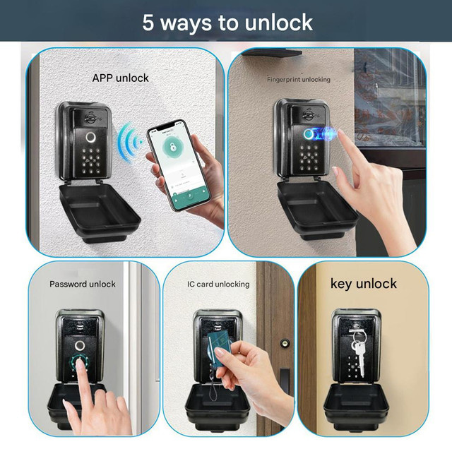 Tuya Smart Key Box Bluetooth-Schlüsselsafe in Schwarz mit digitaler Code-Entriegelung und Smart Life App-Kompatibilität für die sichere Schlüsselaufbewahrung, B/H/T: 13,5 x 9,0 x 6,5 cm - Bild 1