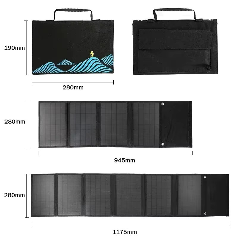 SNQP Faltbare Solarpanel-Tasche 1000 W mit USB-C und DC Anschlüssen, Schwarz, Wasserdicht für Outdoor-Abenteuer - Bild 2