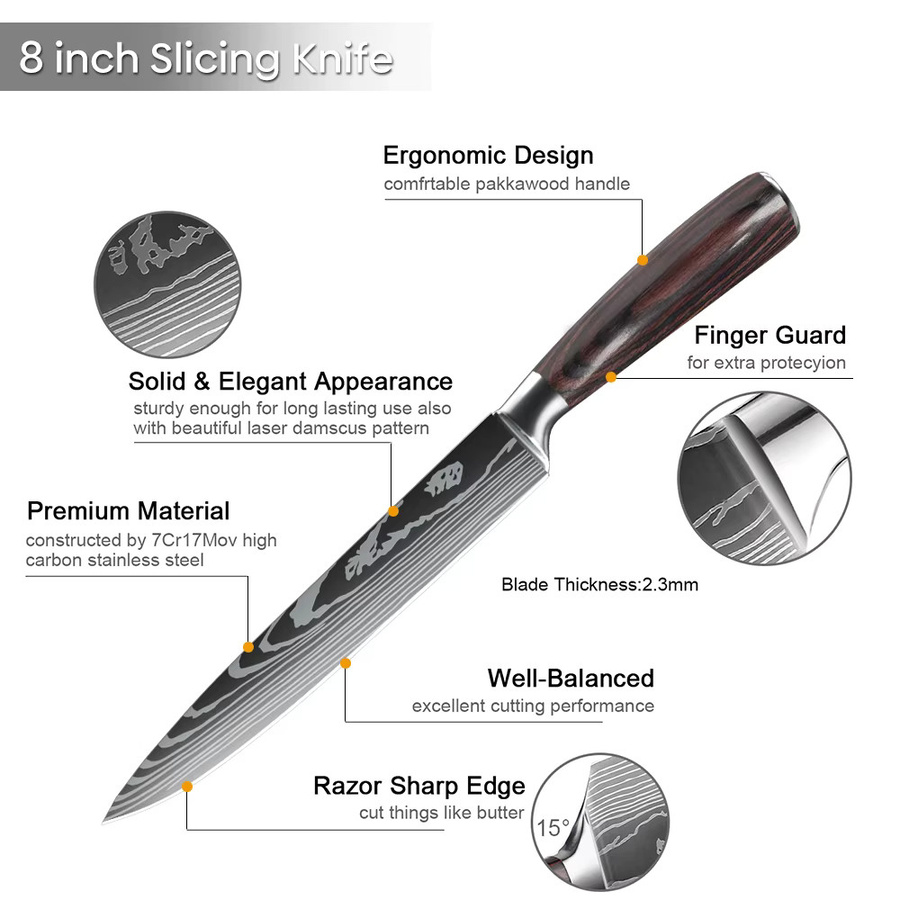 MDHAND Japanisches Küchenmesser aus Edelstahl als scharfes Schnitzmesser und Sushi-Messer, Länge: 20,32 cm - Bild 3