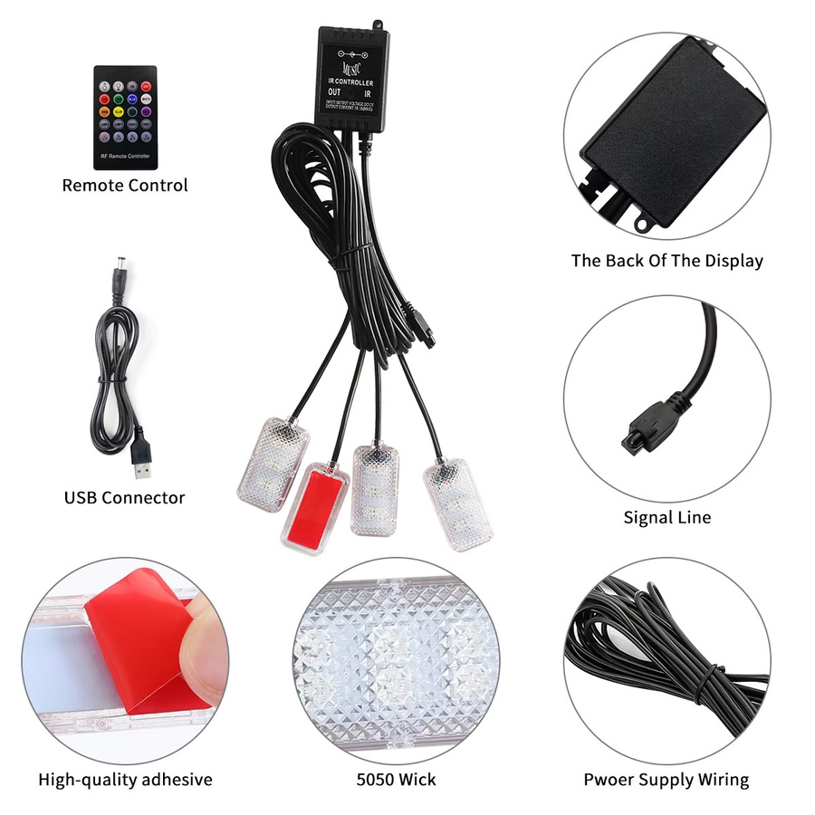 WUMFIRE Auto Ambiente Beleuchtung mit Musik-Synchronisation, RGB Neon Lampe in Schwarz mit USB-Anschluss, App-Steuerung und drahtloser Fernbedienung - Bild 4