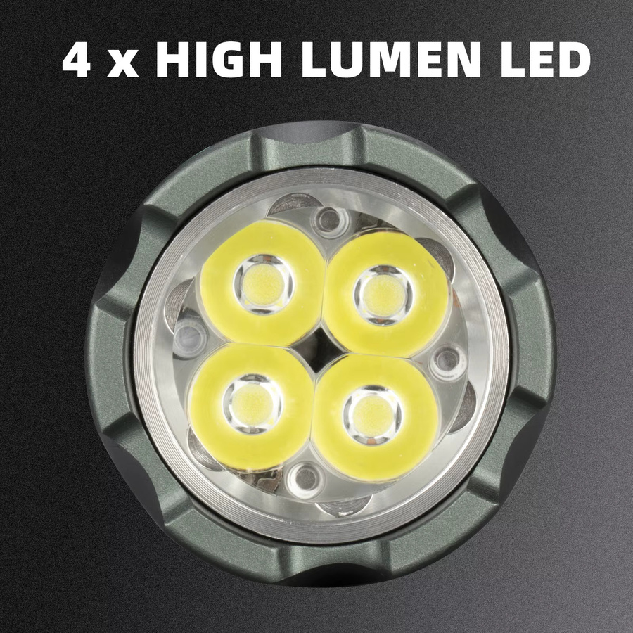 Alonefire Hochleistungs-Taschenlampe mit 4 LEDs und 6000 Lumen, wiederaufladbar via USB mit LCD-Anzeige, ideal für Outdoor, Jagd und Camping - Bild 2