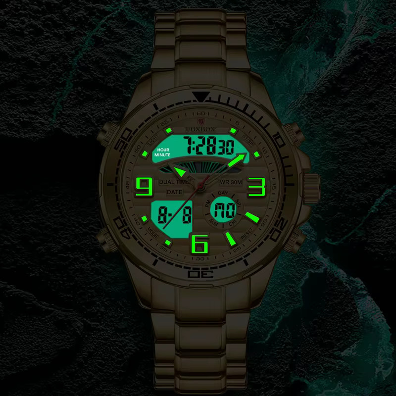 FOXBOX Digitaluhr, Chronograph, Edelstahl, Gold, Quarz, Herren - Bild 4