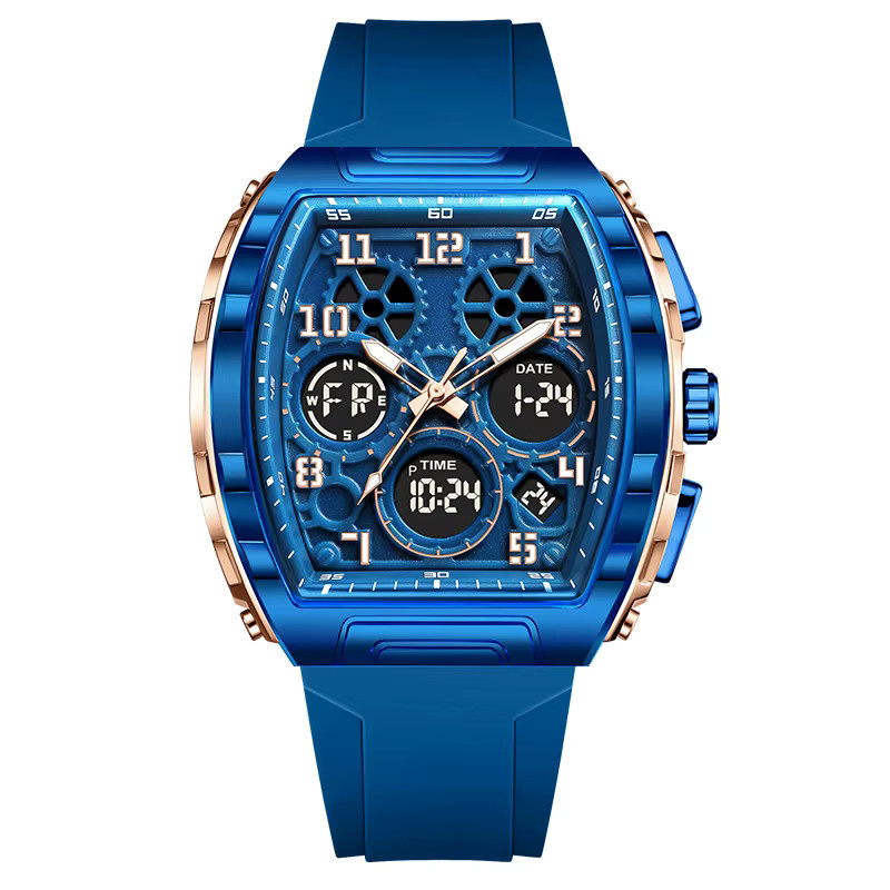 FOXBOX Armbanduhr, Chronograph, Quarz, Eckig, Blau, Silikon, Herren - Bild 7