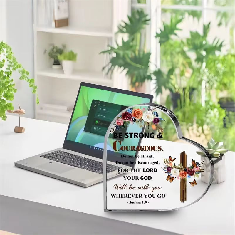 Christliche Acryl-Plakette mit Joshua-Bibelvers als transparente Tischdekoration und religiöses Geschenk für Kinder - Bild 4