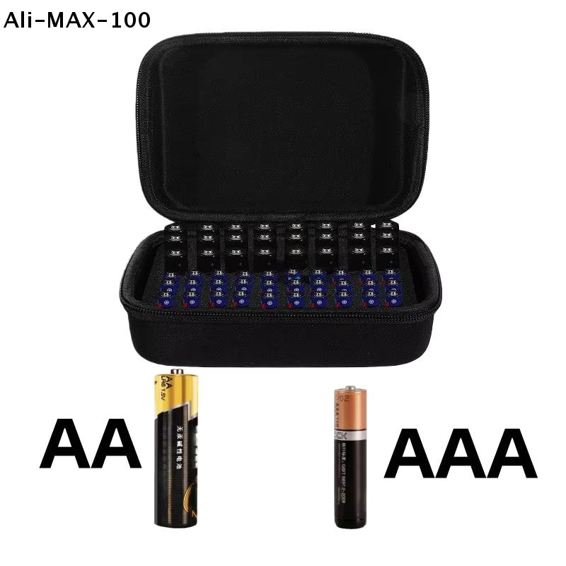AyS Tragbare Batterie-Aufbewahrungsbox für 54 AA/AAA Batterien, EVA-Organizer-Tasche in Schwarz - Bild 2